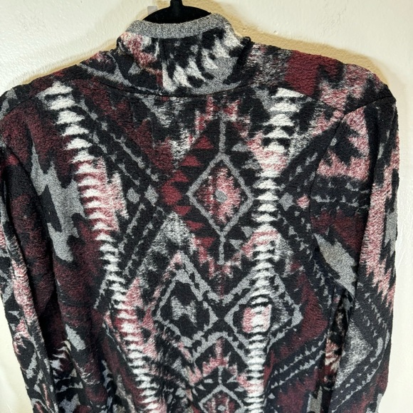 Lucky Brand tribal print kimono fringe Aztec sweater red black medium SP206 - Picture 7 of 11